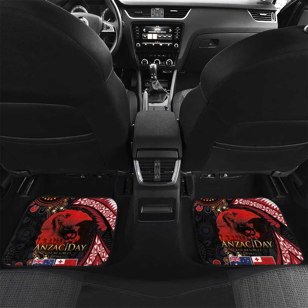Tonga and Australia ANZAC Day Car Mats Aboriginal and Ngatu Art Pattern - Gallipoli Lest We Forget LT03 Set 2pcs - Back Black - Polynesian Pride