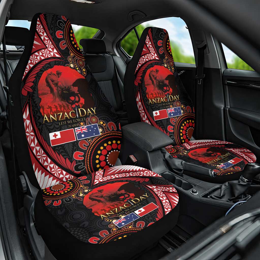 Tonga and Australia ANZAC Day Car Seat Cover Aboriginal and Ngatu Art Pattern - Gallipoli Lest We Forget LT03 One Size Black - Polynesian Pride