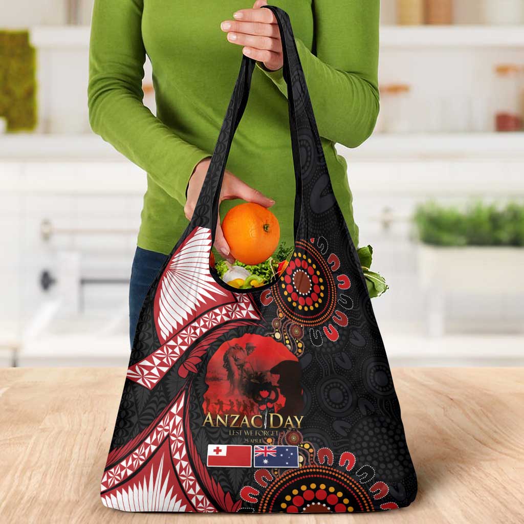 Tonga and Australia ANZAC Day Grocery Bag Aboriginal and Ngatu Art Pattern - Gallipoli Lest We Forget LT03 - Polynesian Pride