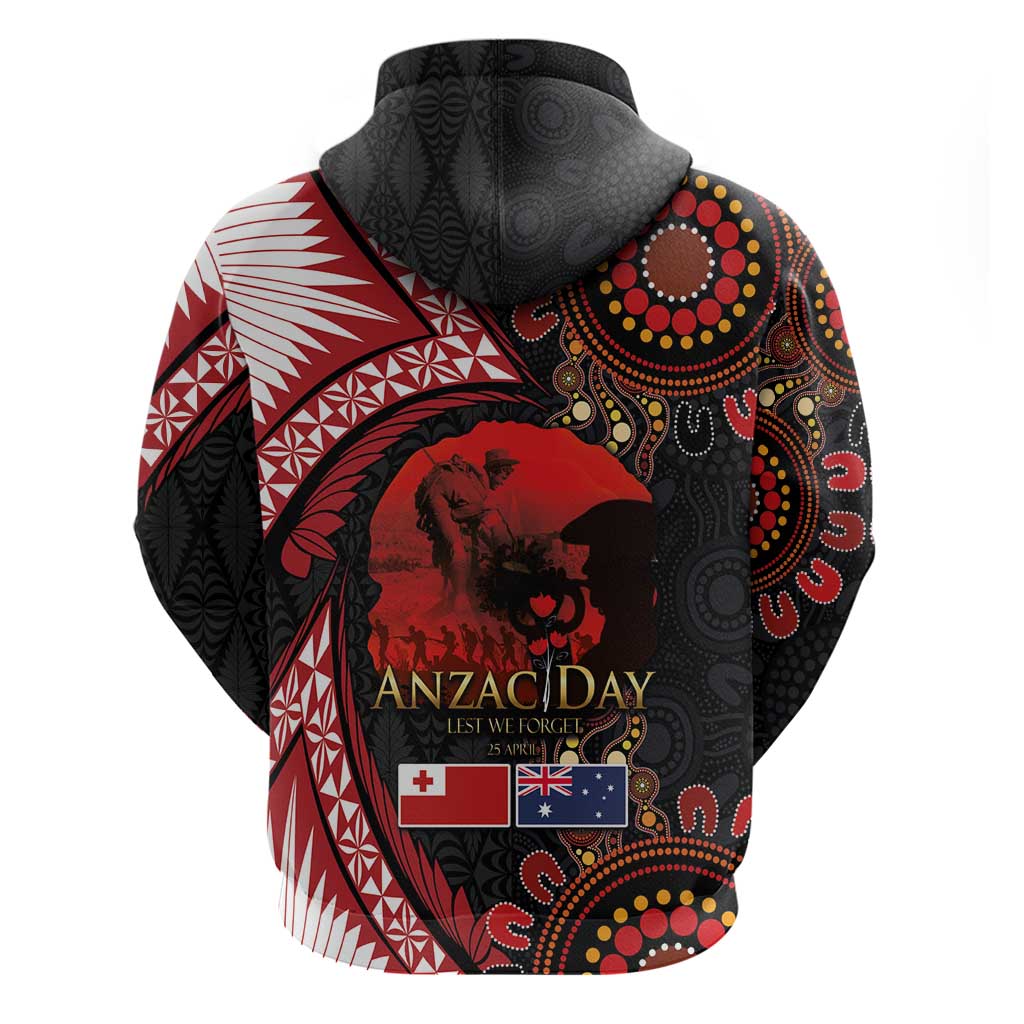Tonga and Australia ANZAC Day Hoodie Aboriginal and Ngatu Art Pattern - Gallipoli Lest We Forget LT03 - Polynesian Pride