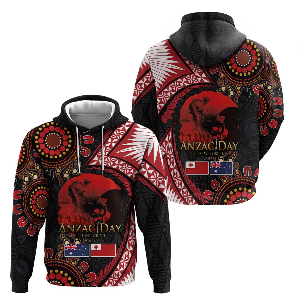 Tonga and Australia ANZAC Day Hoodie Aboriginal and Ngatu Art Pattern - Gallipoli Lest We Forget LT03 - Polynesian Pride