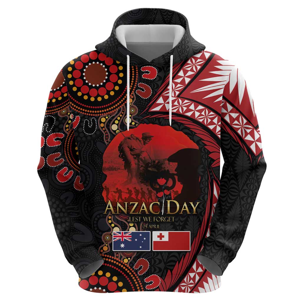 Tonga and Australia ANZAC Day Hoodie Aboriginal and Ngatu Art Pattern - Gallipoli Lest We Forget LT03 - Polynesian Pride