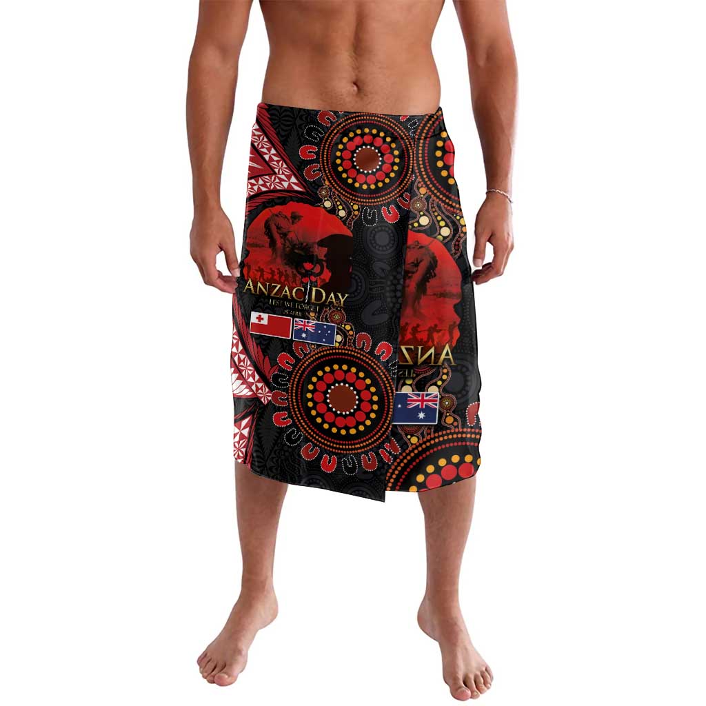 Tonga and Australia ANZAC Day Lavalava Aboriginal and Ngatu Art Pattern - Gallipoli Lest We Forget LT03 Black - Polynesian Pride