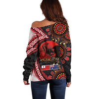 Tonga and Australia ANZAC Day Off Shoulder Sweater Aboriginal and Ngatu Art Pattern - Gallipoli Lest We Forget LT03 - Polynesian Pride