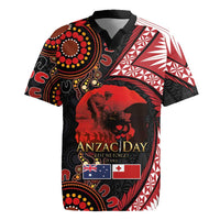 Tonga and Australia ANZAC Day Rugby Jersey Aboriginal and Ngatu Art Pattern - Gallipoli Lest We Forget LT03 Black - Polynesian Pride