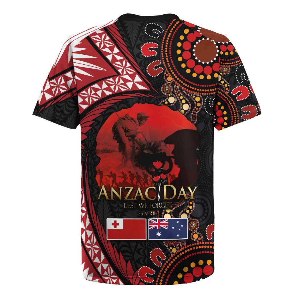 Tonga and Australia ANZAC Day Rugby Jersey Aboriginal and Ngatu Art Pattern - Gallipoli Lest We Forget LT03 - Polynesian Pride