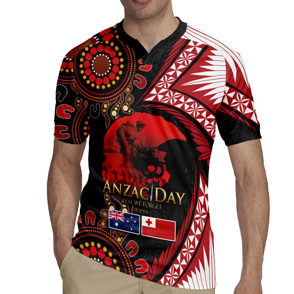 Tonga and Australia ANZAC Day Rugby Jersey Aboriginal and Ngatu Art Pattern - Gallipoli Lest We Forget LT03 - Polynesian Pride