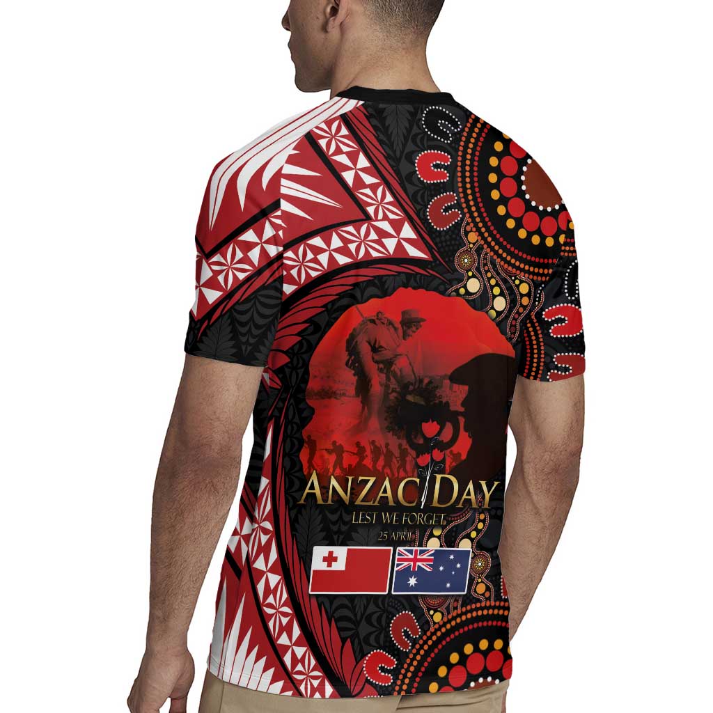 Tonga and Australia ANZAC Day Rugby Jersey Aboriginal and Ngatu Art Pattern - Gallipoli Lest We Forget LT03 - Polynesian Pride