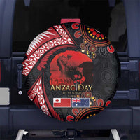 Tonga and Australia ANZAC Day Spare Tire Cover Aboriginal and Ngatu Art Pattern - Gallipoli Lest We Forget LT03 No hole Black - Polynesian Pride