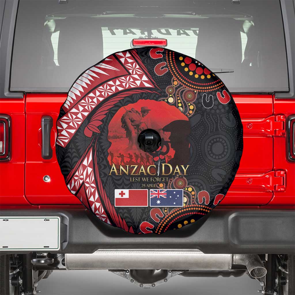 Tonga and Australia ANZAC Day Spare Tire Cover Aboriginal and Ngatu Art Pattern - Gallipoli Lest We Forget LT03 - Polynesian Pride