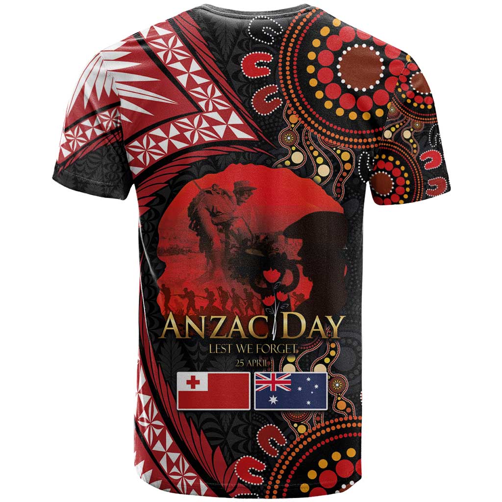 Tonga and Australia ANZAC Day T Shirt Aboriginal and Ngatu Art Pattern - Gallipoli Lest We Forget LT03 - Polynesian Pride