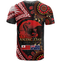 Tonga and Australia ANZAC Day T Shirt Aboriginal and Ngatu Art Pattern - Gallipoli Lest We Forget LT03 - Polynesian Pride