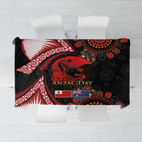 Tonga and Australia ANZAC Day Tablecloth Aboriginal and Ngatu Art Pattern - Gallipoli Lest We Forget LT03 Black - Polynesian Pride