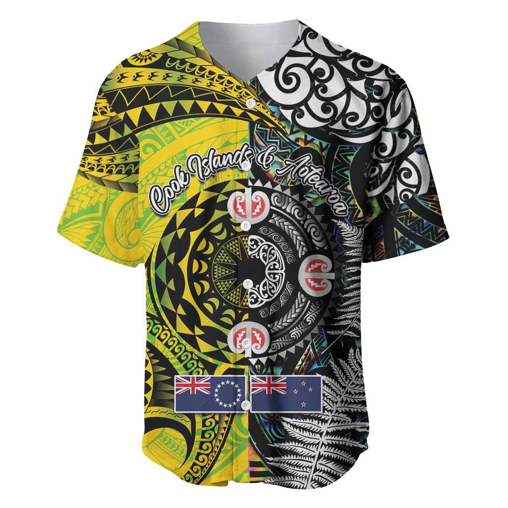 New Zealand and Cook Islands Together Baseball Jersey Tatau Art Tribal Pattern-Maori Tattoo with Fern and Paua Shell LT03 Art - Polynesian Pride