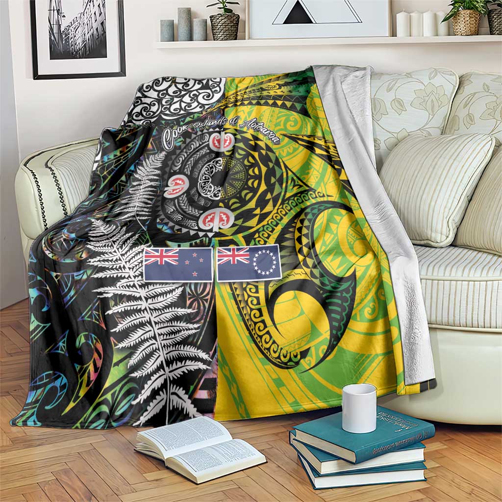 New Zealand and Cook Islands Together Blanket Tatau Art Tribal Pattern-Maori Tattoo with Fern and Paua Shell LT03 Art - Polynesian Pride