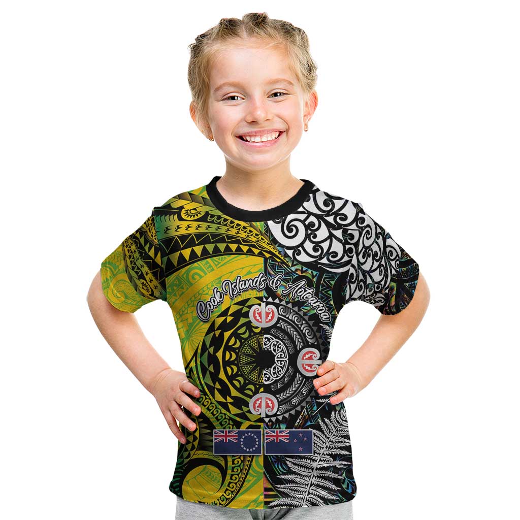 New Zealand and Cook Islands Together Kid T Shirt Tatau Art Tribal Pattern-Maori Tattoo with Fern and Paua Shell