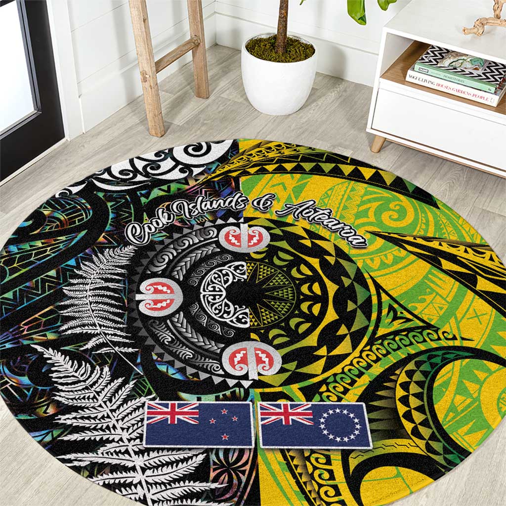 New Zealand and Cook Islands Together Round Carpet Tatau Art Tribal Pattern-Maori Tattoo with Fern and Paua Shell LT03 Art - Polynesian Pride