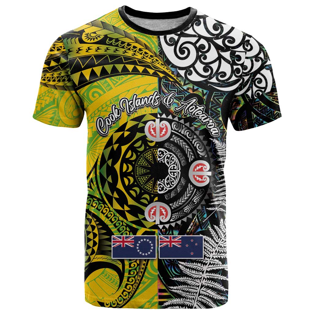 New Zealand and Cook Islands Together T Shirt Tatau Art Tribal Pattern-Maori Tattoo with Fern and Paua Shell