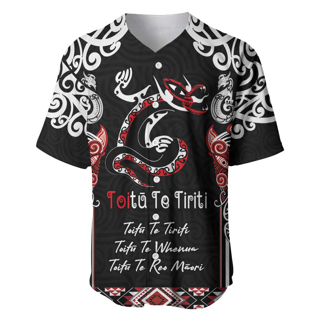 Aotearoa Toitu Te Tiriti-Maori Taniwha Baseball Jersey Toitu Te Whenua Toitu Te Reo Maori LT03 Black - Polynesian Pride
