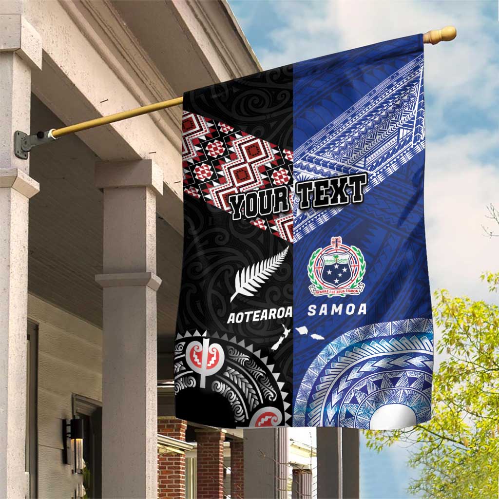Personalised Aotearoa and Samoa Together Garden Flag Tatau Art Tattoos-Taniko and Tukutuku with Maori Pattern LT03 House Flag Black - Polynesian Pride