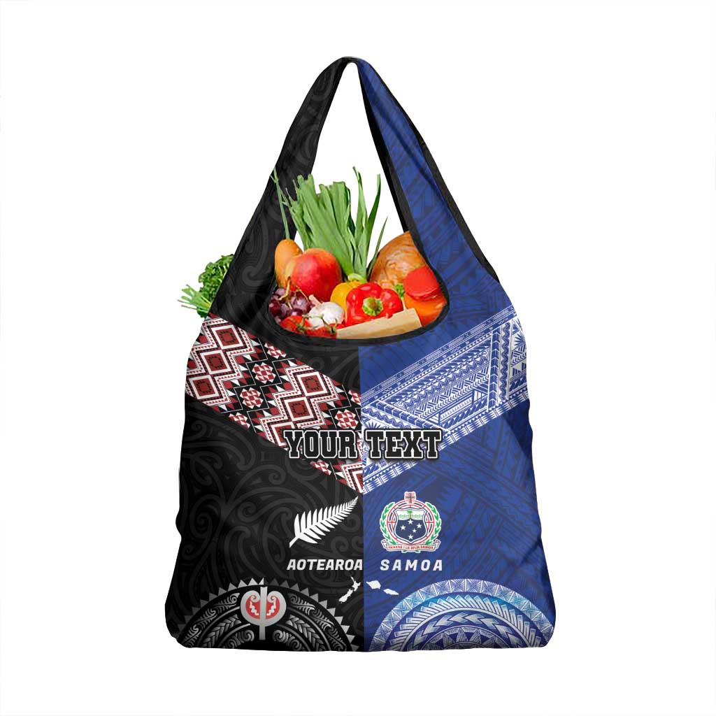 Personalised Aotearoa and Samoa Together Grocery Bag Tatau Art Tattoos-Taniko and Tukutuku with Maori Pattern LT03 1-pack One Size Black - Polynesian Pride