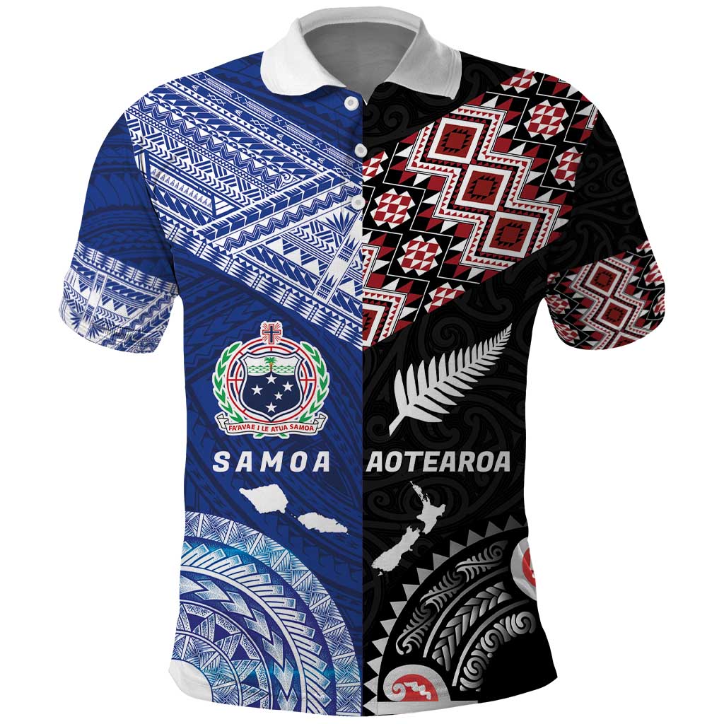 Personalised Aotearoa and Samoa Together Polo Shirt Tatau Art Tattoos-Taniko and Tukutuku with Maori Pattern LT03 Black - Polynesian Pride
