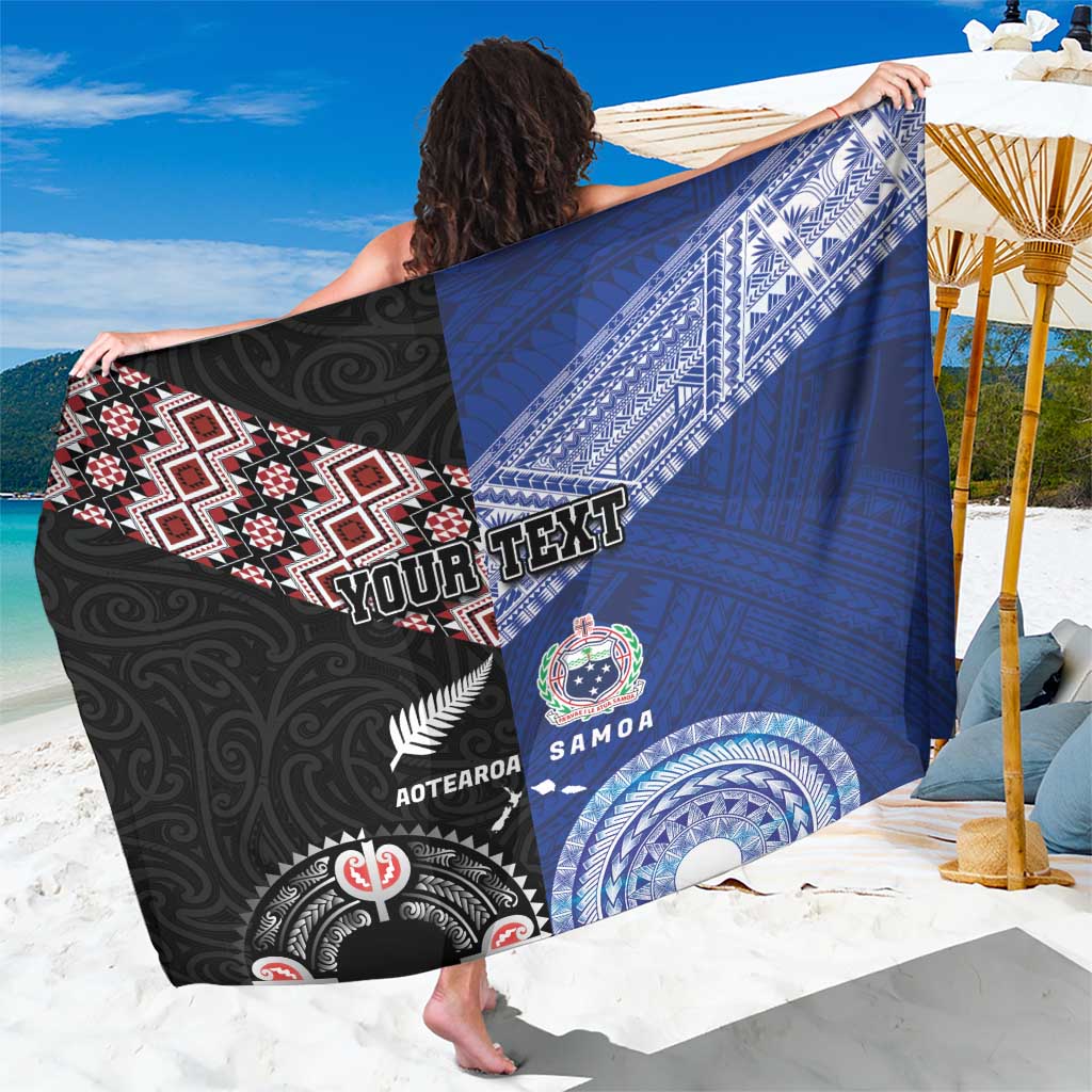 Personalised Aotearoa and Samoa Together Sarong Tatau Art Tattoos-Taniko and Tukutuku with Maori Pattern LT03 One Size 44 x 66 inches Black - Polynesian Pride