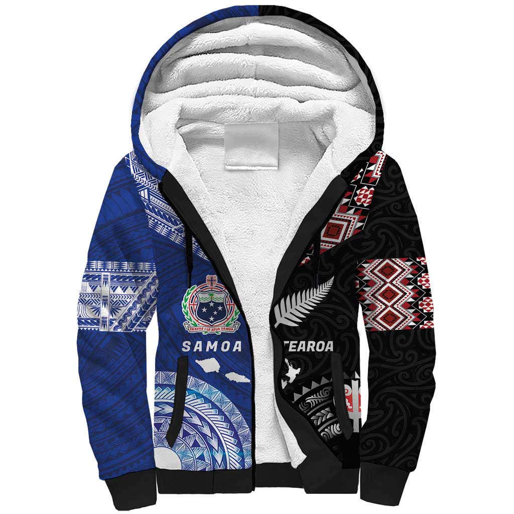 Personalised Aotearoa and Samoa Together Sherpa Hoodie Tatau Art Tattoos-Taniko and Tukutuku with Maori Pattern