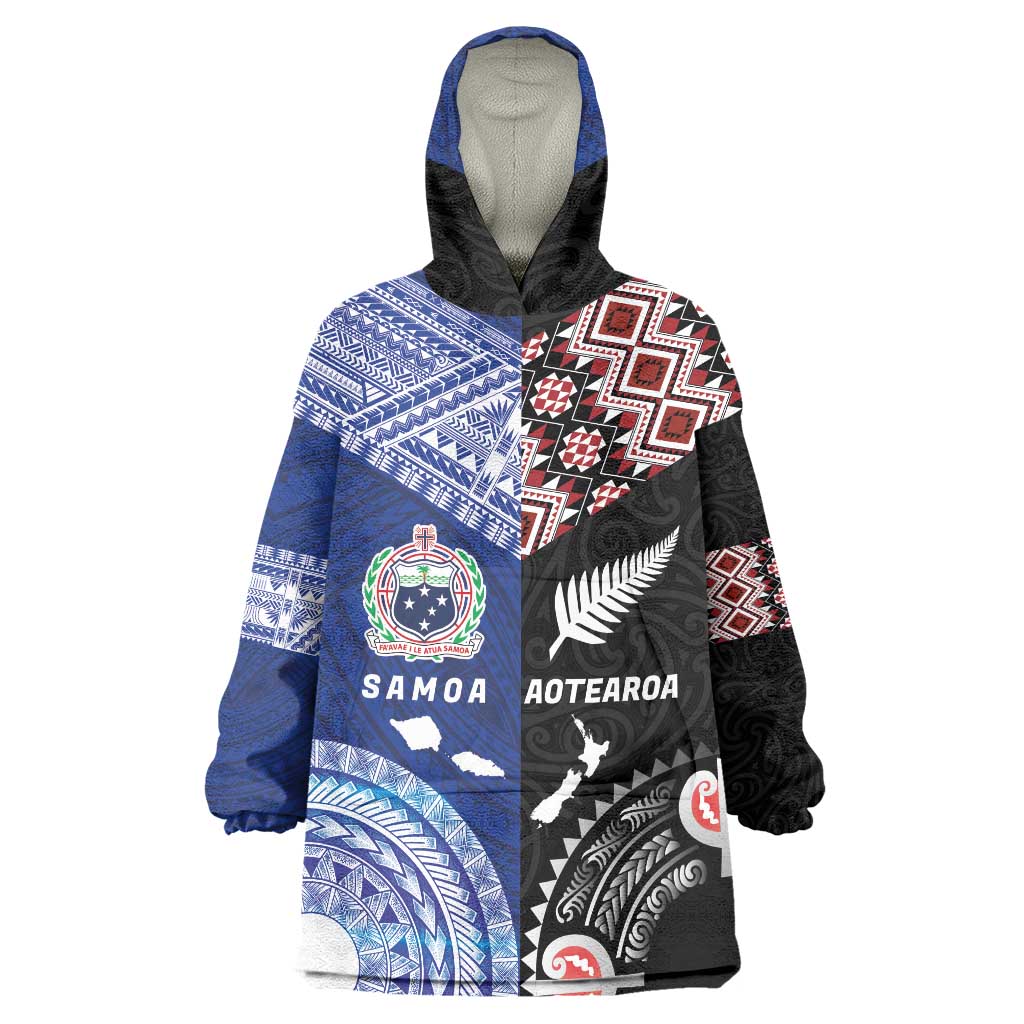 Personalised Aotearoa and Samoa Together Wearable Blanket Hoodie Tatau Art Tattoos-Taniko and Tukutuku with Maori Pattern