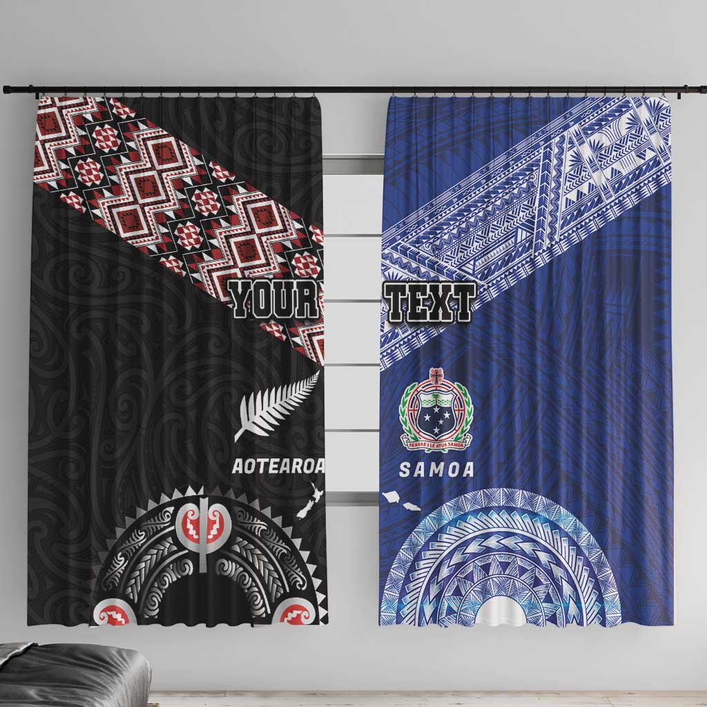 Personalised Aotearoa and Samoa Together Window Curtain Tatau Art Tattoos-Taniko and Tukutuku with Maori Pattern LT03 With Hooks Black - Polynesian Pride