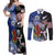 Custom Aotearoa and Samoa Rugby Couples Matching Off Shoulder Maxi Dress and Long Sleeve Button Shirt Maori Warrior and Teuila Emblem-Tatau with Taniko Art