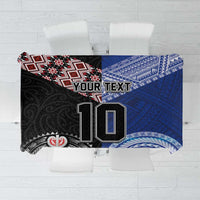 Custom Aotearoa and Samoa Rugby Tablecloth Maori Warrior and Teuila Emblem-Tatau with Taniko Art LT03 Black - Polynesian Pride