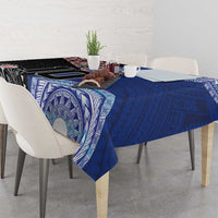 Custom Aotearoa and Samoa Rugby Tablecloth Maori Warrior and Teuila Emblem-Tatau with Taniko Art LT03 - Polynesian Pride