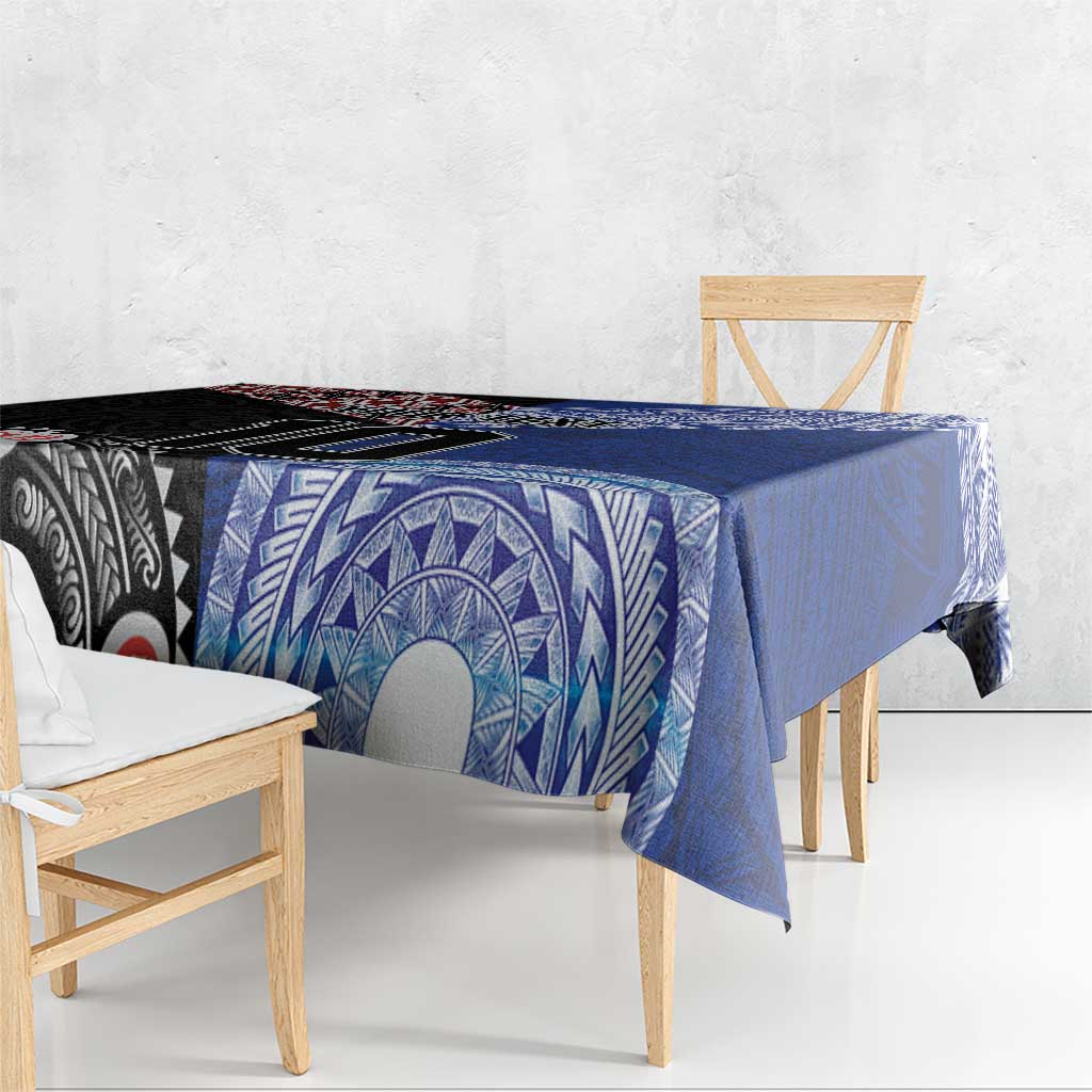 Custom Aotearoa and Samoa Rugby Tablecloth Maori Warrior and Teuila Emblem-Tatau with Taniko Art LT03 - Polynesian Pride