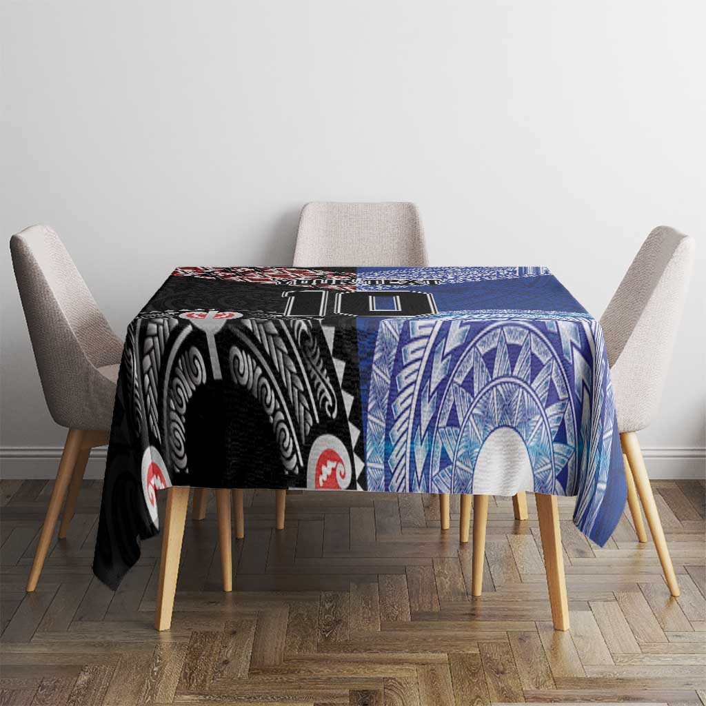 Custom Aotearoa and Samoa Rugby Tablecloth Maori Warrior and Teuila Emblem-Tatau with Taniko Art LT03 - Polynesian Pride