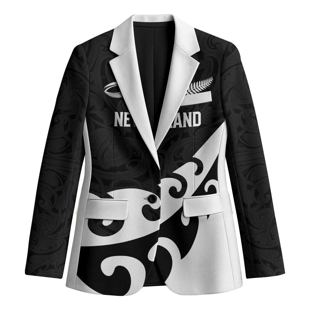 Custom NZ Rugby Blazer Koru and Silver Fern Sporty Style LT03 Unisex Black - Polynesian Pride