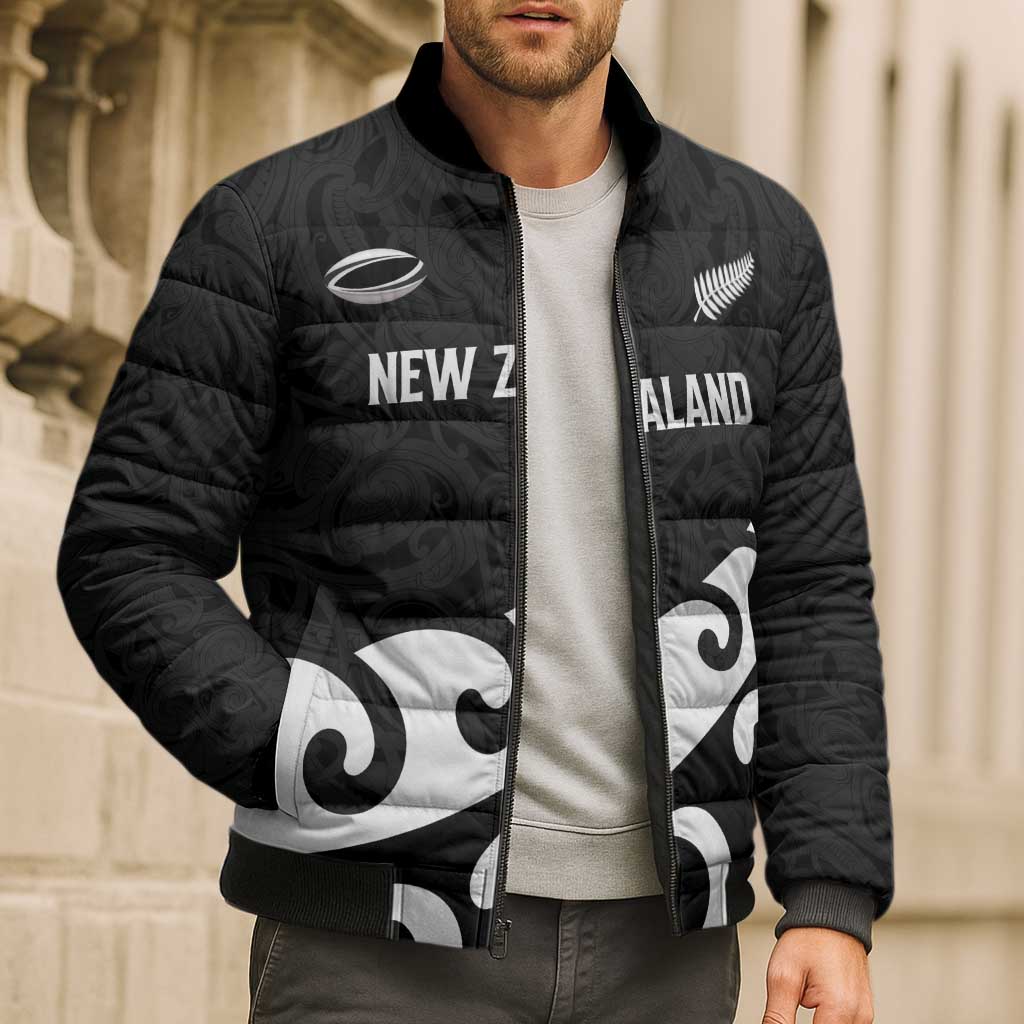 Custom NZ Rugby Bomber Puffer Jacket Koru and Silver Fern Sporty Style LT03 - Polynesian Pride