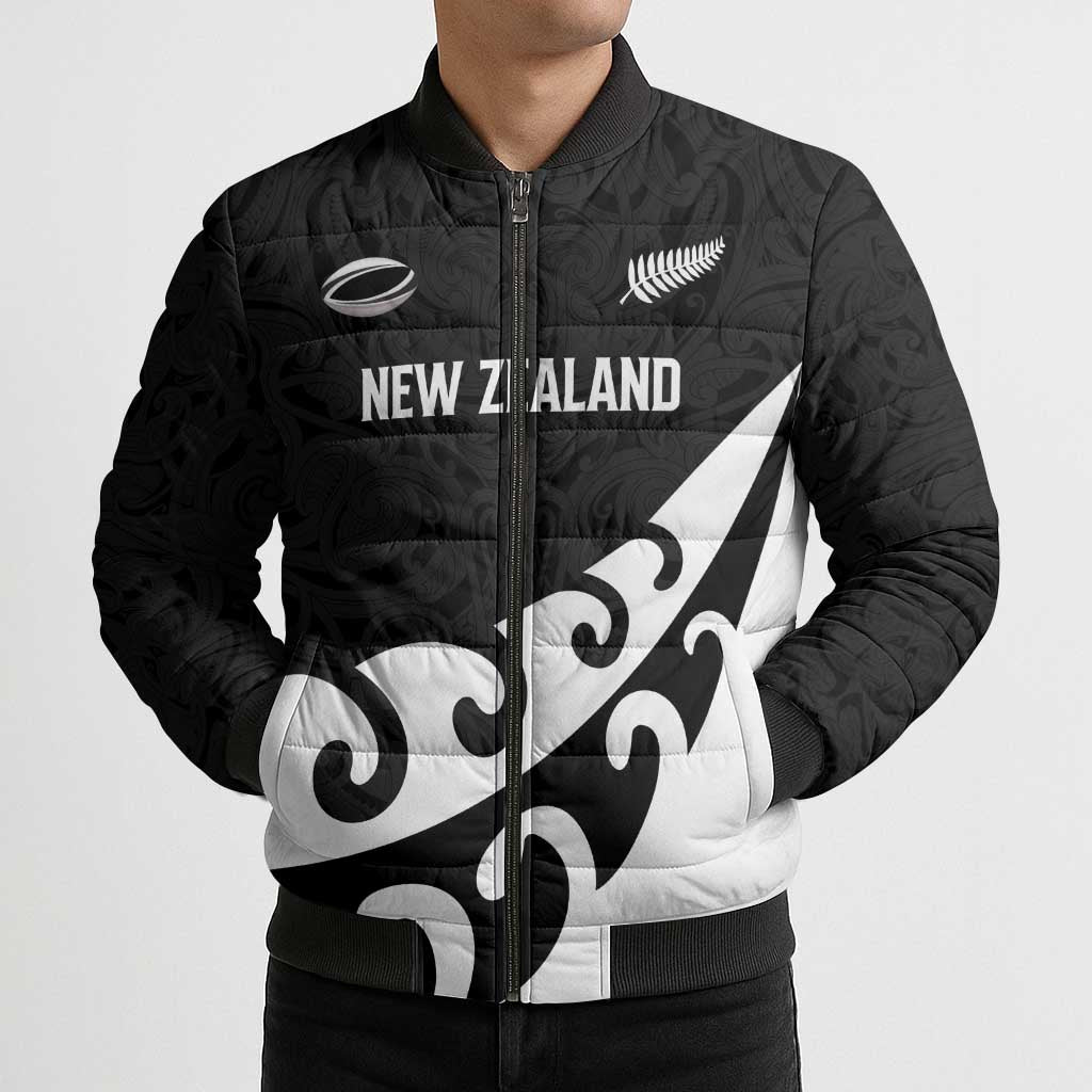 Custom NZ Rugby Bomber Puffer Jacket Koru and Silver Fern Sporty Style LT03 - Polynesian Pride