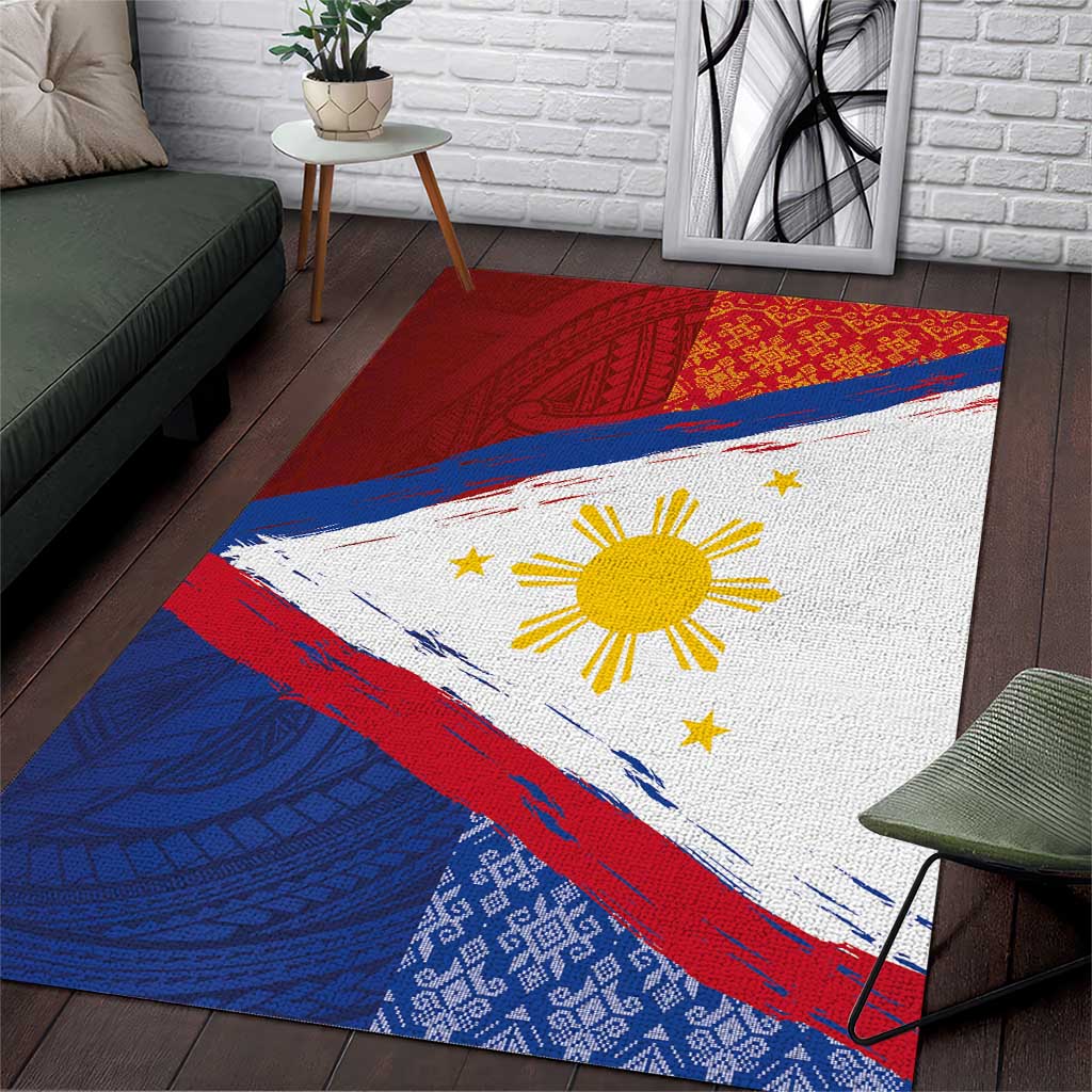 Philippines National Flag Day Area Rug Polynesian and Yakan Tattoo Brush Style LT03 Red - Polynesian Pride