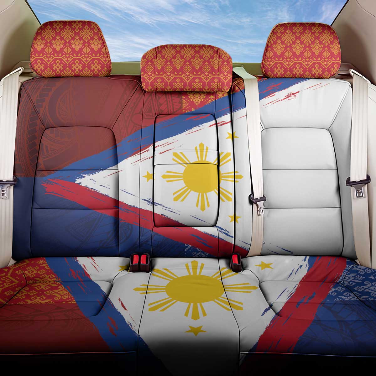 Philippines National Flag Day Back Car Seat Cover Polynesian and Yakan Tattoo Brush Style LT03 One Size Red - Polynesian Pride