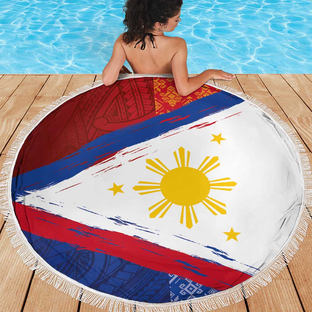 Philippines National Flag Day Beach Blanket Polynesian and Yakan Tattoo Brush Style LT03 - Polynesian Pride