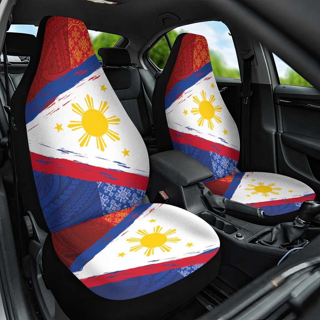 Philippines National Flag Day Car Seat Cover Polynesian and Yakan Tattoo Brush Style LT03 One Size Red - Polynesian Pride