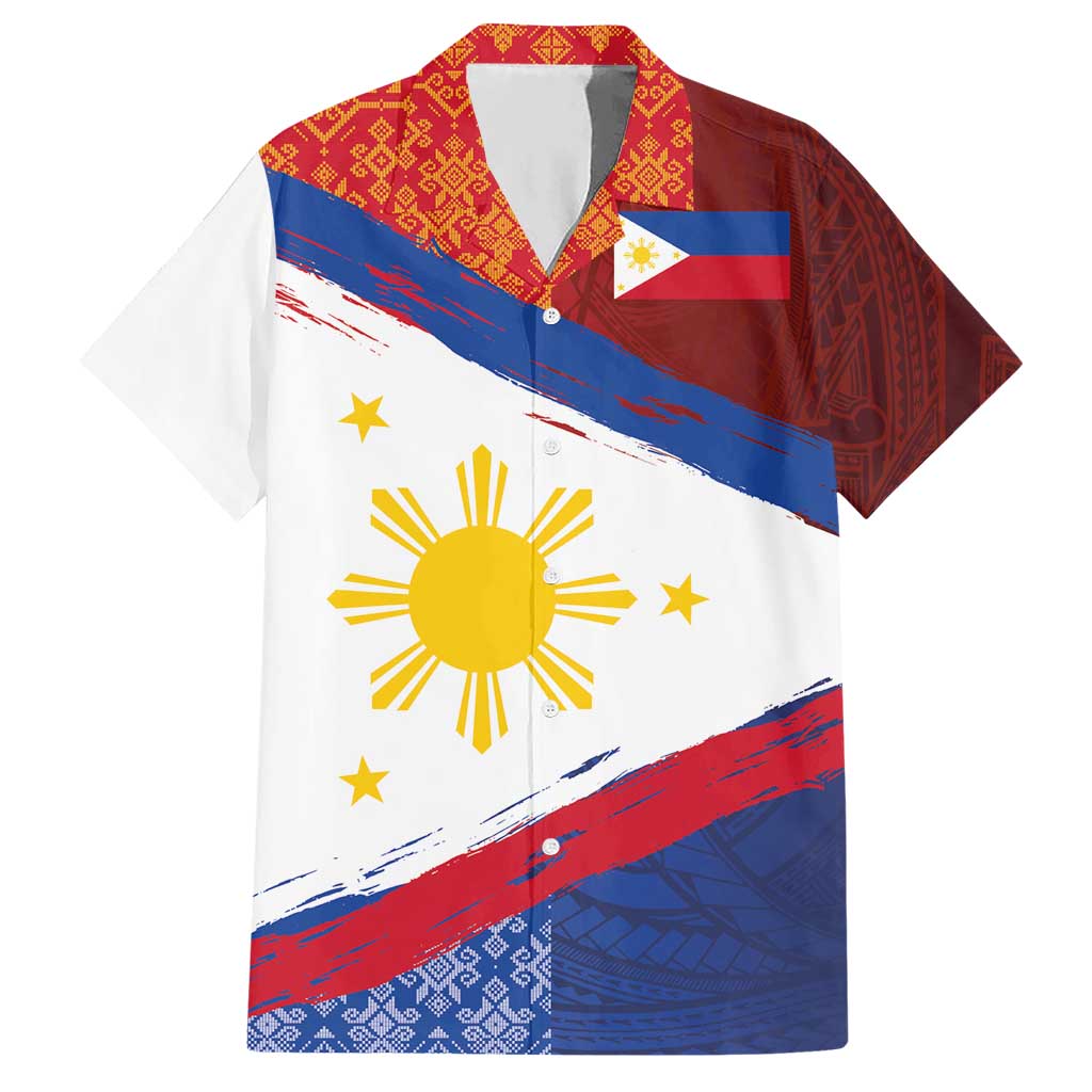 Philippines National Flag Day Hawaiian Shirt Polynesian and Yakan Tattoo Brush Style LT03 Red - Polynesian Pride