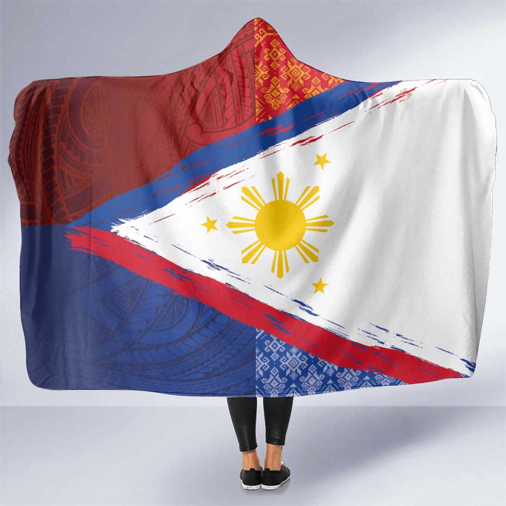 Philippines National Flag Day Hooded Blanket Polynesian and Yakan Tattoo Brush Style LT03 One Size Red - Polynesian Pride