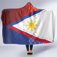 Philippines National Flag Day Hooded Blanket Polynesian and Yakan Tattoo Brush Style LT03 One Size Red - Polynesian Pride
