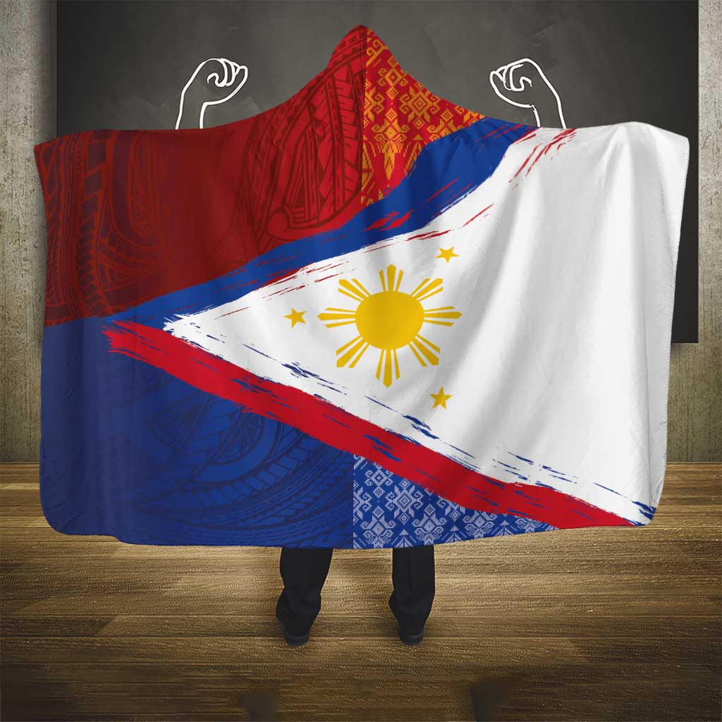 Philippines National Flag Day Hooded Blanket Polynesian and Yakan Tattoo Brush Style LT03 - Polynesian Pride