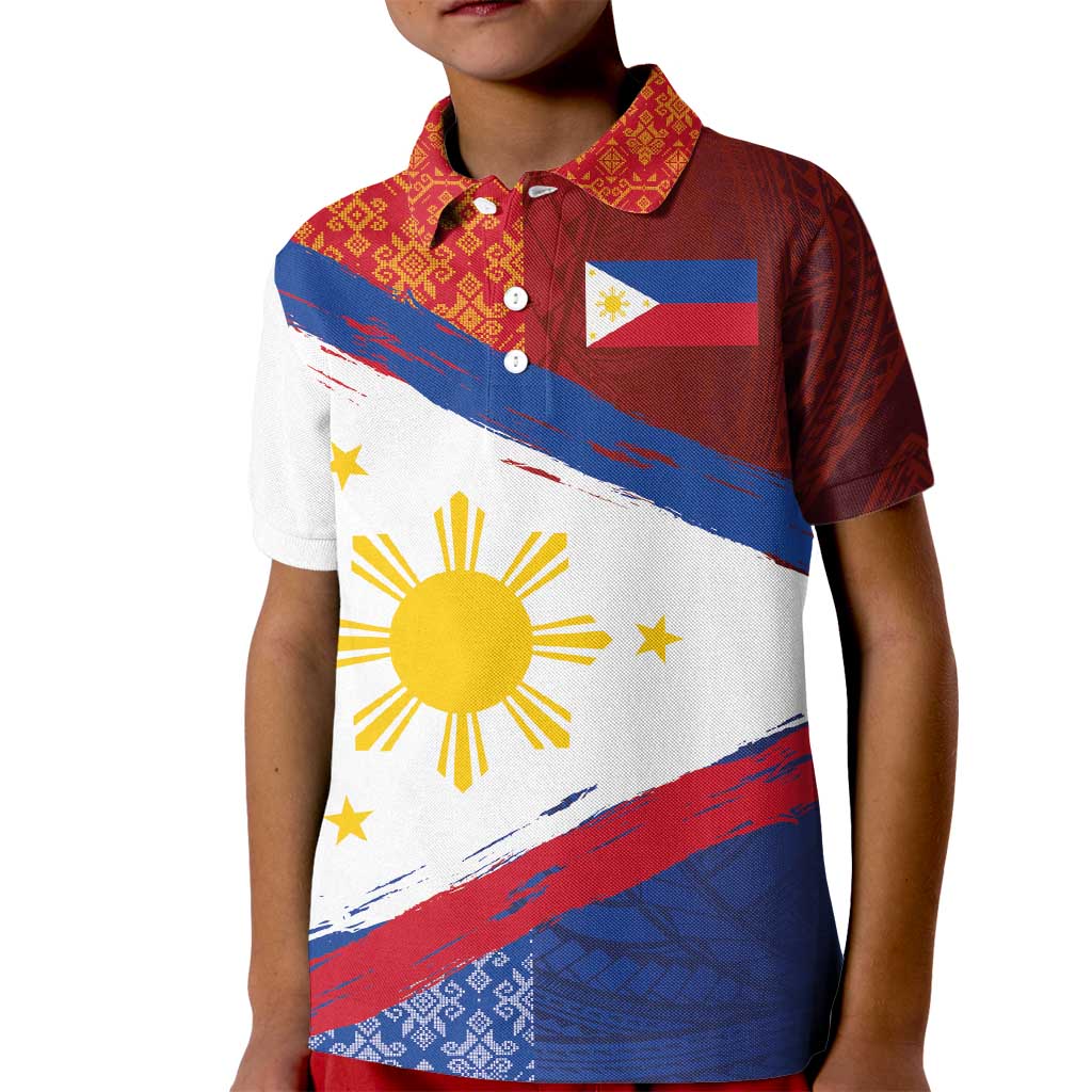 Philippines National Flag Day Kid Polo Shirt Polynesian and Yakan Tattoo Brush Style LT03 Kid Red - Polynesian Pride