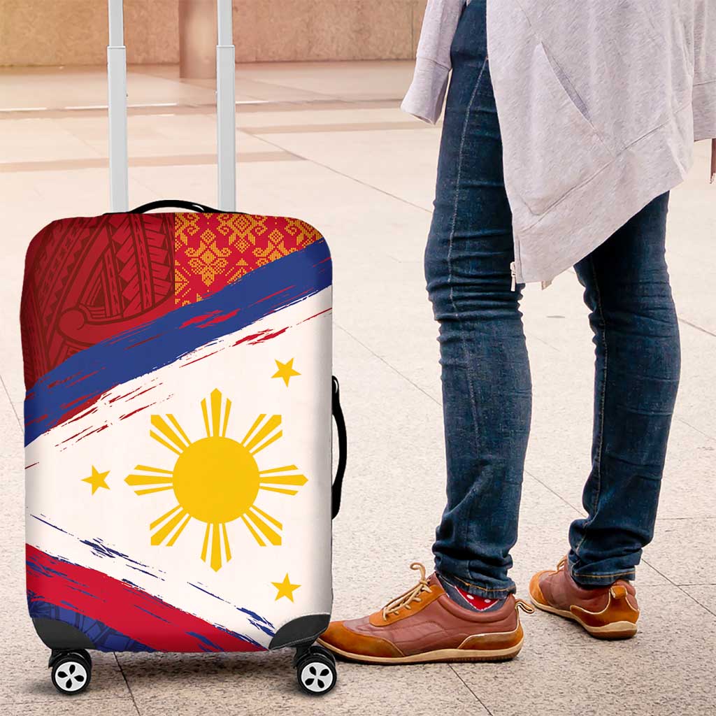 Philippines National Flag Day Luggage Cover Polynesian and Yakan Tattoo Brush Style LT03 Red - Polynesian Pride