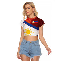 Philippines National Flag Day Raglan Cropped T Shirt Polynesian and Yakan Tattoo Brush Style LT03 Female Red - Polynesian Pride