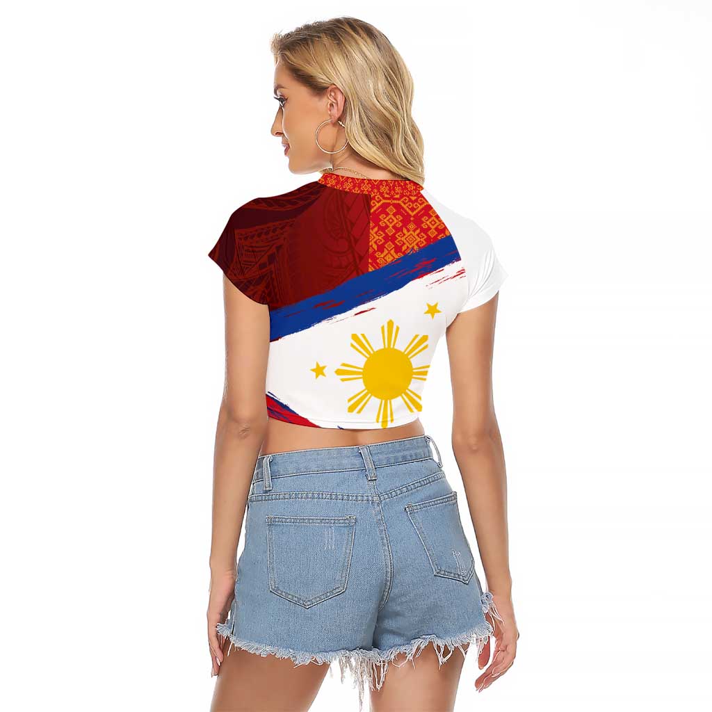 Philippines National Flag Day Raglan Cropped T Shirt Polynesian and Yakan Tattoo Brush Style LT03 - Polynesian Pride